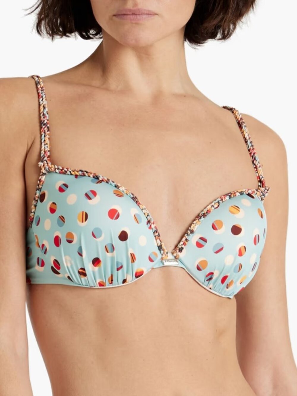 LA PERLA Polka Dot Bikini Top in Sky Blue Size 36C Brand New NWT
